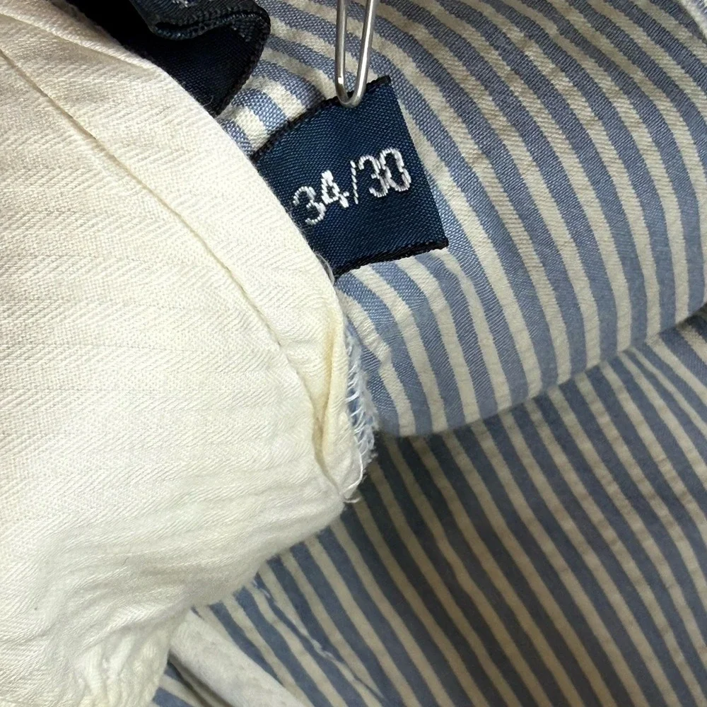 VTG Polo Ralph Lauren Seersucker Pants Mens 34x30 Blue White 100% Cotton